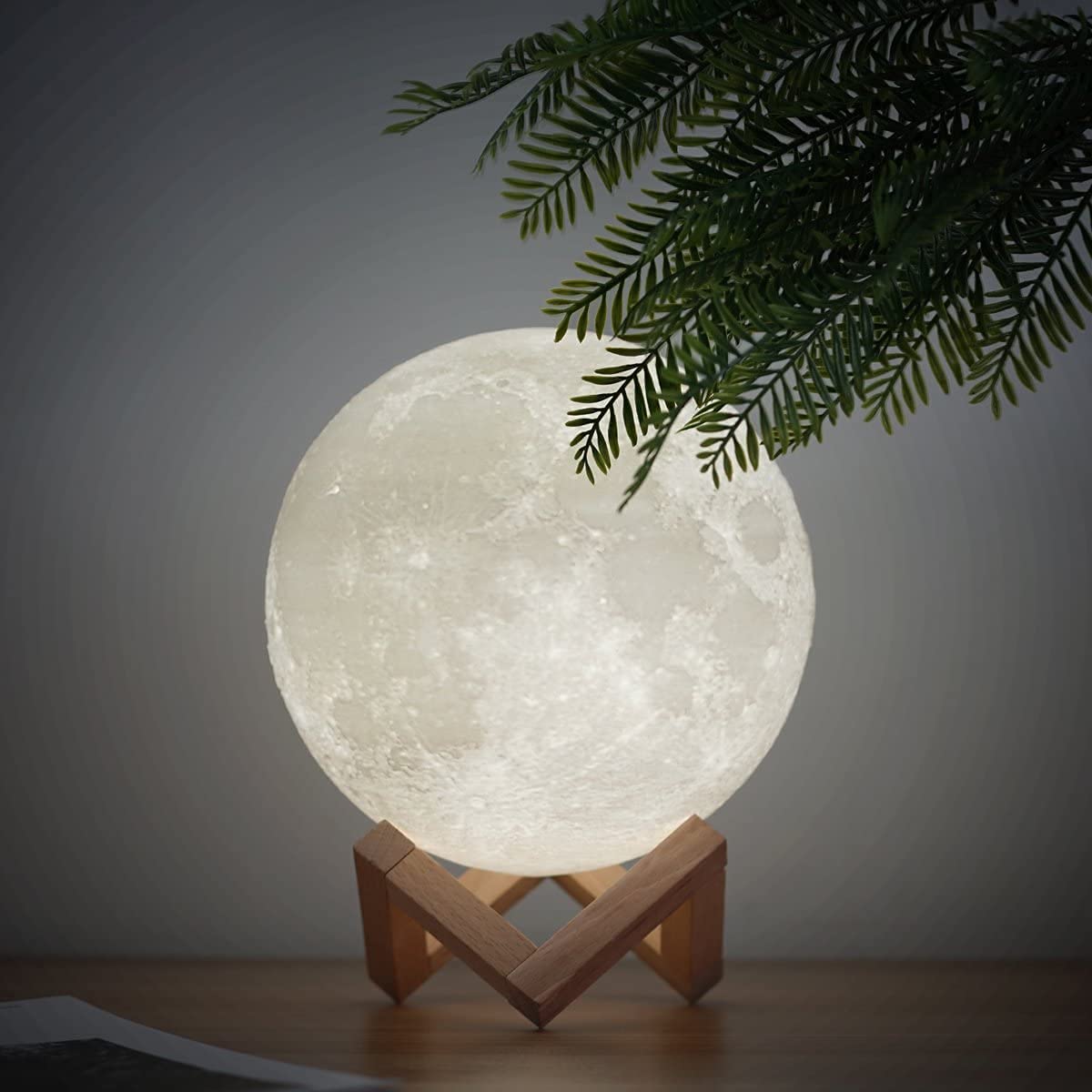 Mydethun Moon Lamp - Home Décor, Mood Lighting with Brightness Control, LED Night Light, Bedroom, Sleep Training Meditation,Birthday Gifts for Kids Women, Ceramic Hand Base, 3.5", White & Yellow