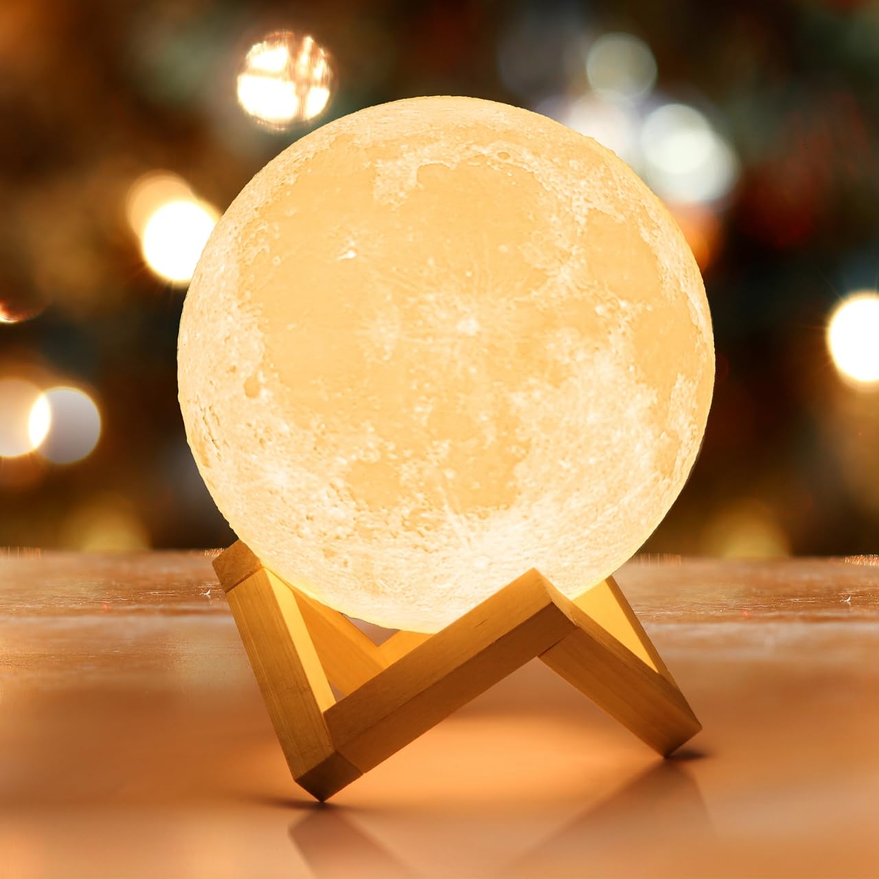 Mydethun Moon Lamp - Home Décor, Mood Lighting with Brightness Control, LED Night Light, Bedroom, Sleep Training Meditation,Birthday Gifts for Kids Women, Ceramic Hand Base, 3.5", White & Yellow