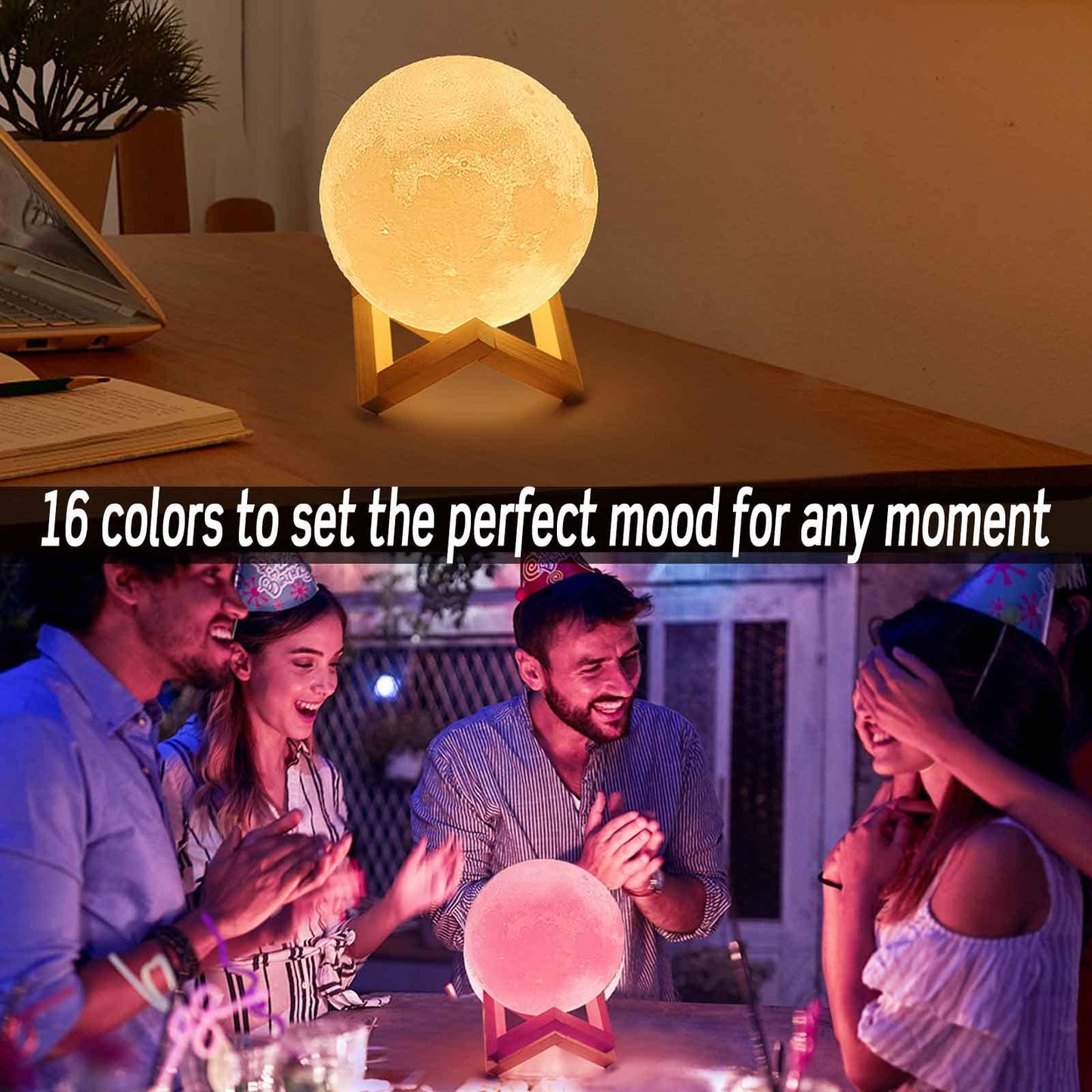 Mydethun Moon Lamp - Home Décor, Mood Lighting with Brightness Control, LED Night Light, Bedroom, Sleep Training Meditation,Birthday Gifts for Kids Women, Ceramic Hand Base, 3.5", White & Yellow