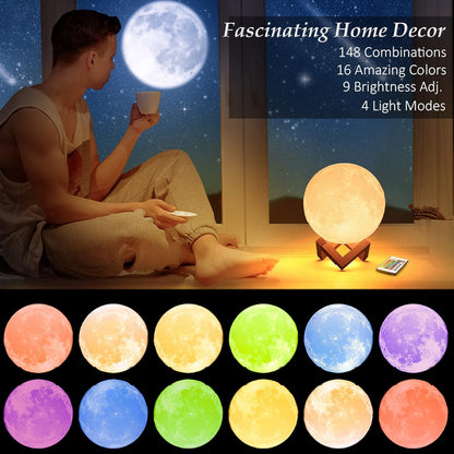 Mydethun Moon Lamp - Home Décor, Mood Lighting with Brightness Control, LED Night Light, Bedroom, Sleep Training Meditation,Birthday Gifts for Kids Women, Ceramic Hand Base, 3.5", White & Yellow