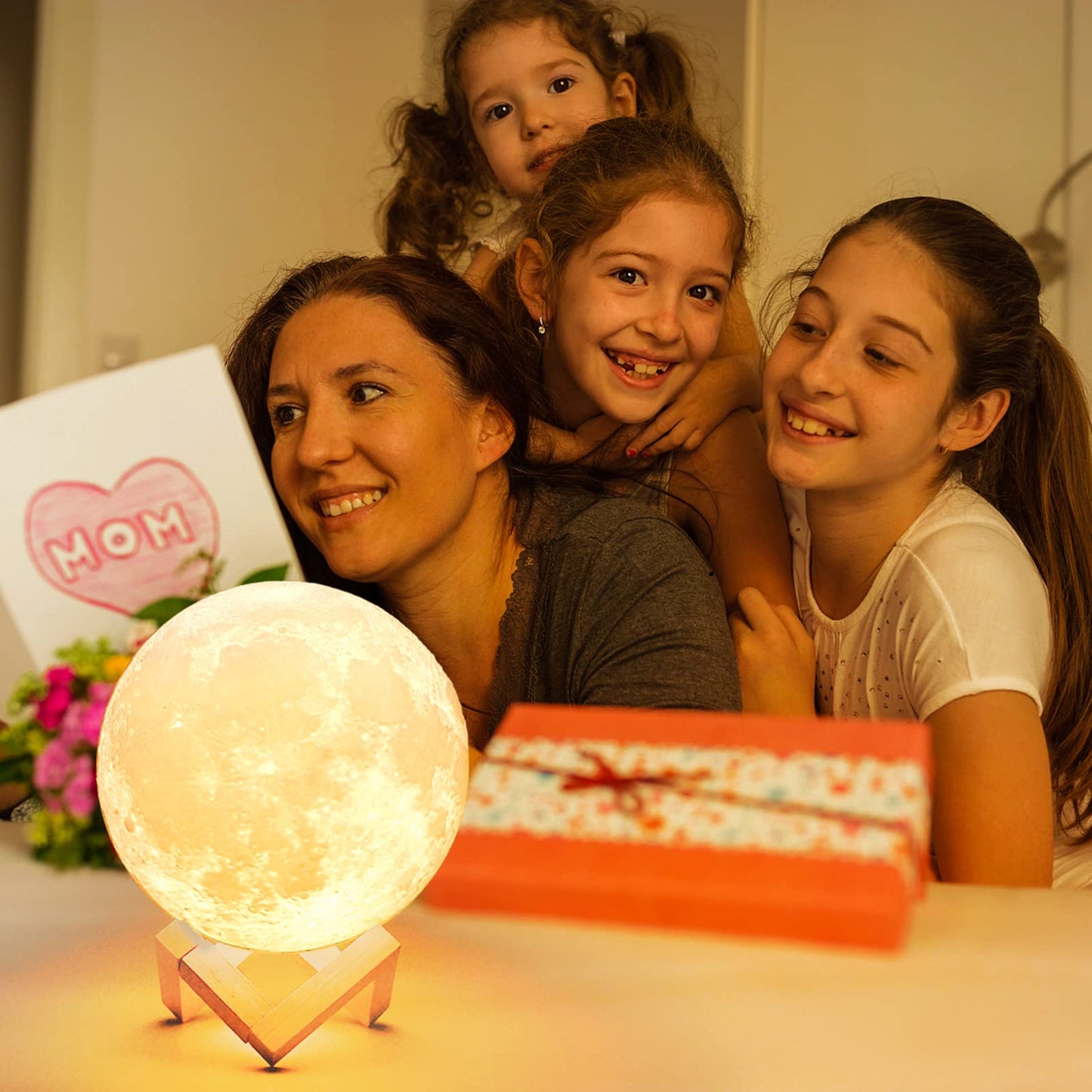 Mydethun Moon Lamp - Home Décor, Mood Lighting with Brightness Control, LED Night Light, Bedroom, Sleep Training Meditation,Birthday Gifts for Kids Women, Ceramic Hand Base, 3.5", White & Yellow