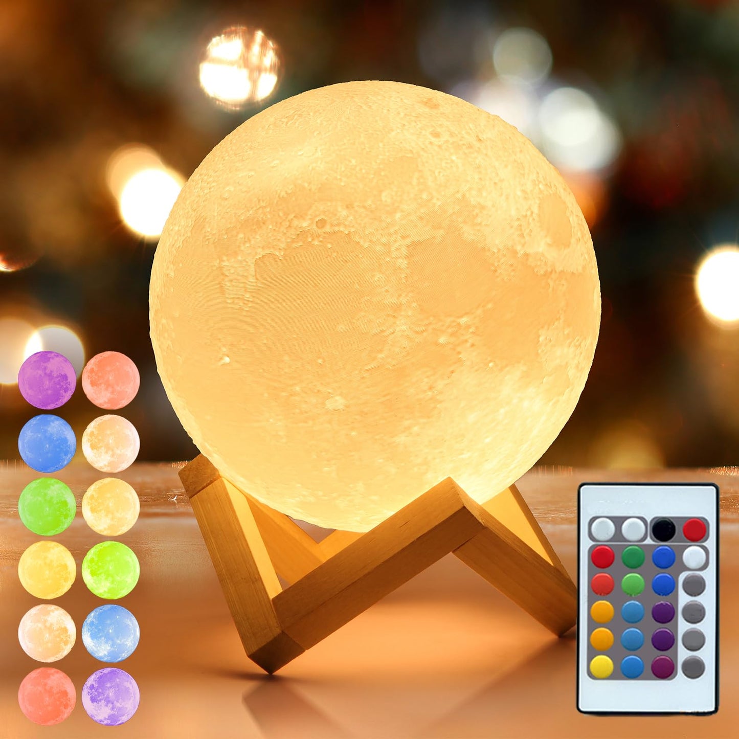 Mydethun Moon Lamp - Home Décor, Mood Lighting with Brightness Control, LED Night Light, Bedroom, Sleep Training Meditation,Birthday Gifts for Kids Women, Ceramic Hand Base, 3.5", White & Yellow