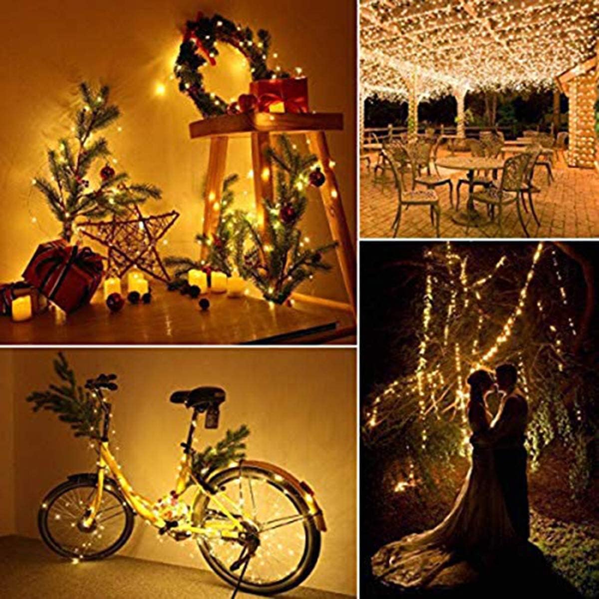 ADVWIN Christmas Decoration String Lights, 120 LED 10Pcs Santa Fairy Lights, USB Powered Christmas Curtain Lights for Xmas Tree Patio Bedroom Decor, Warm White