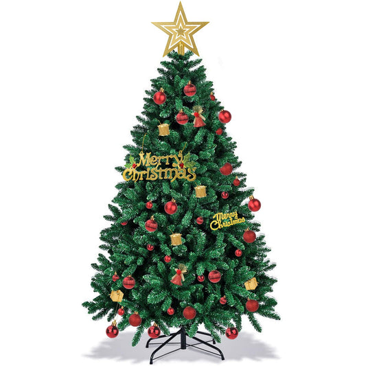 Christmas Tree Set with Christmas Balls, Hanging Ornaments, Artificial Festive Christmas Tree for Home, Office, Party Decoration with 1200 Branches, Easy to Assemble, Metal Hinges and Collapsible Base